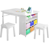 Mixoy Kids Table and Chair Set,Child Crafting table with Paper Roller and Removable Storage Box, Art Storage for Kids Reading