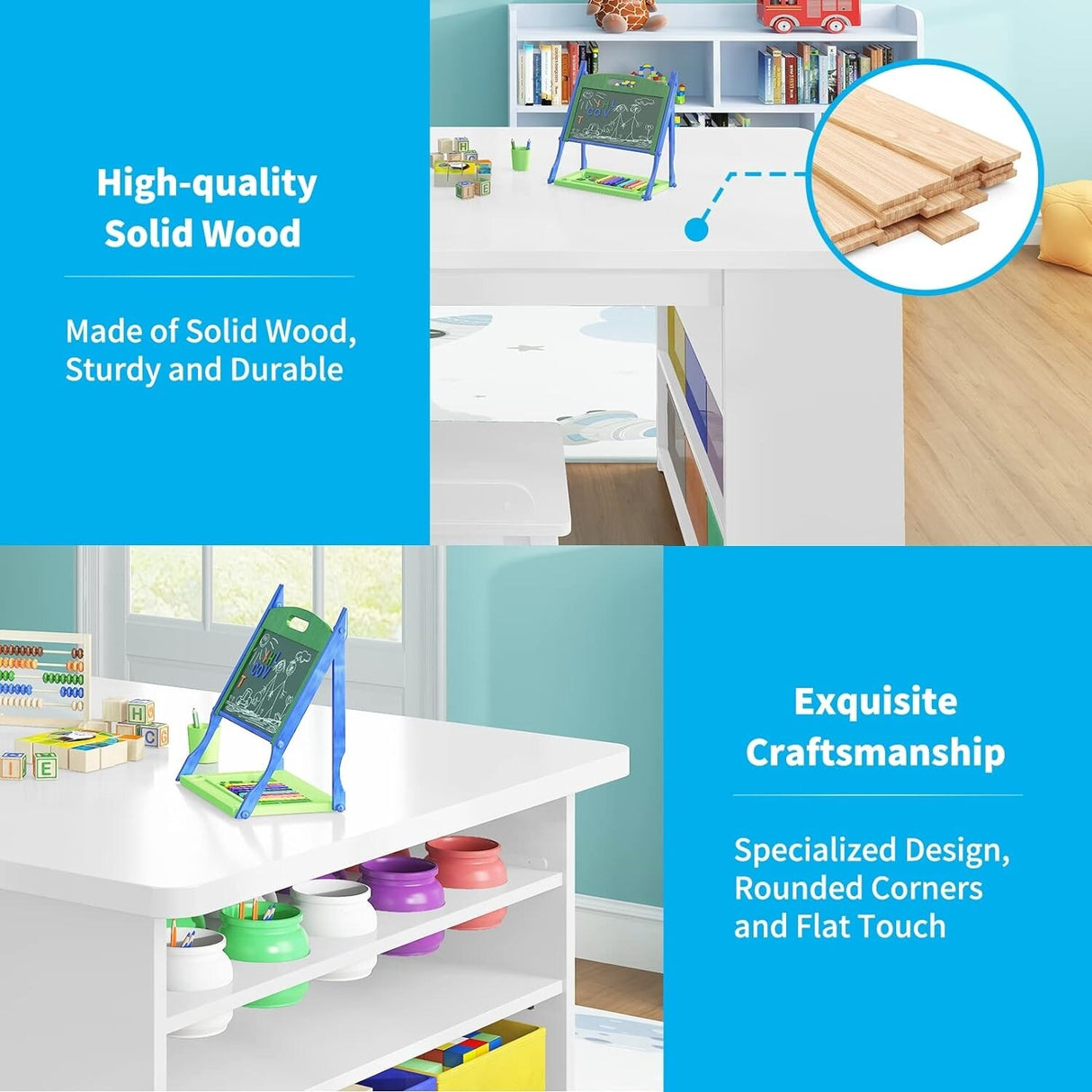 Mixoy Kids Table and Chair Set,Child Crafting table with Paper Roller and Removable Storage Box, Art Storage for Kids Reading