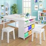Mixoy Kids Table and Chair Set,Child Crafting table with Paper Roller and Removable Storage Box, Art Storage for Kids Reading