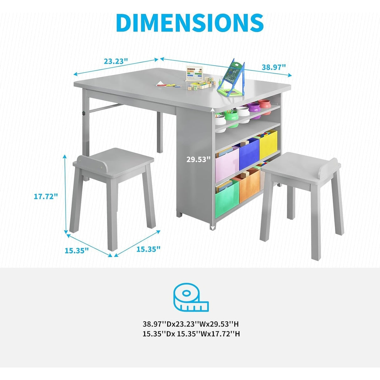 Mixoy Kids Table and Chair Set,Child Crafting table with Paper Roller and Removable Storage Box, Art Storage for Kids Reading