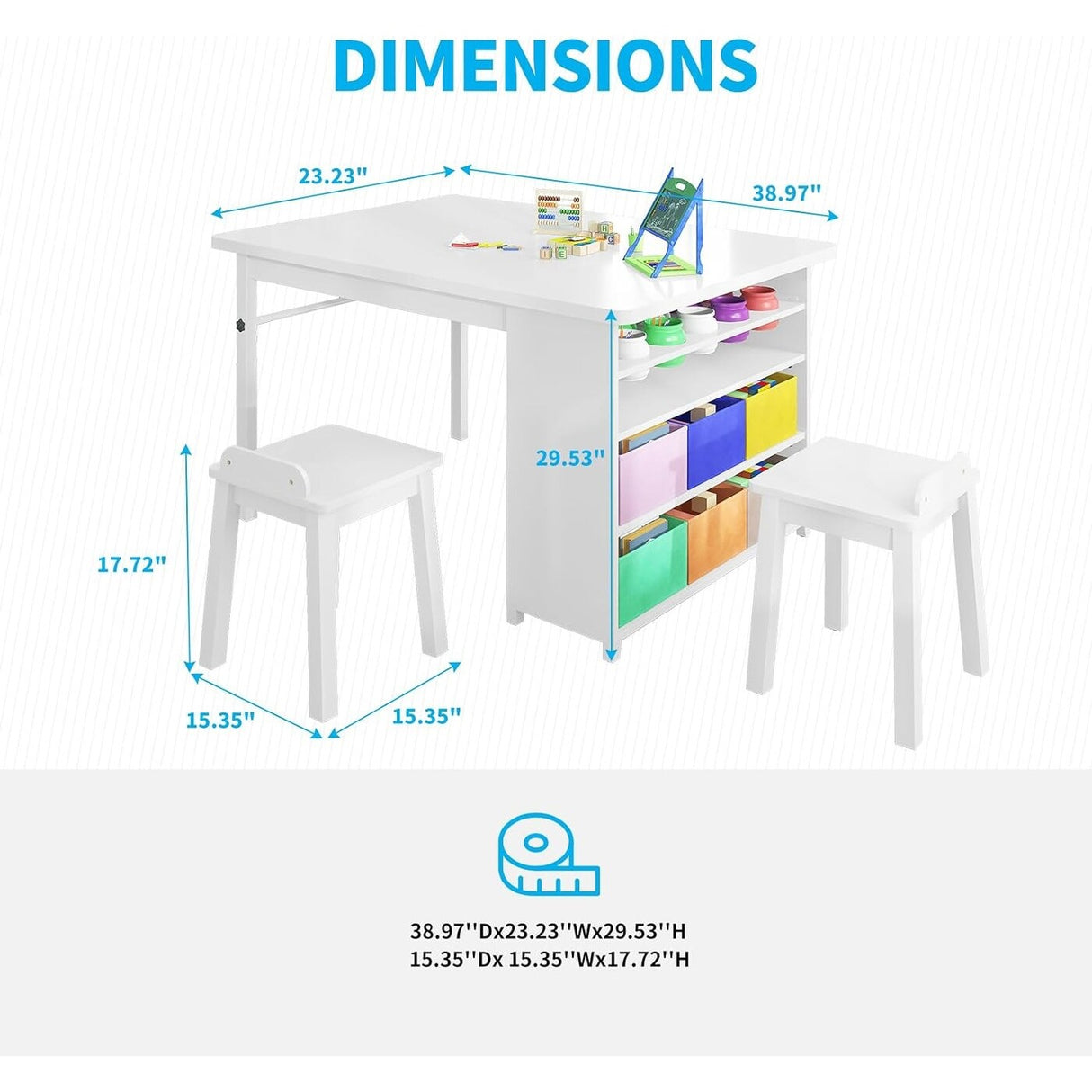 Mixoy Kids Table and Chair Set,Child Crafting table with Paper Roller and Removable Storage Box, Art Storage for Kids Reading