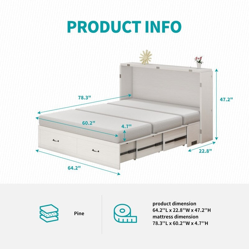 Mixoy Murphy Bed with Mattress,Foldable Space-Saving Cube Cabinet Bed