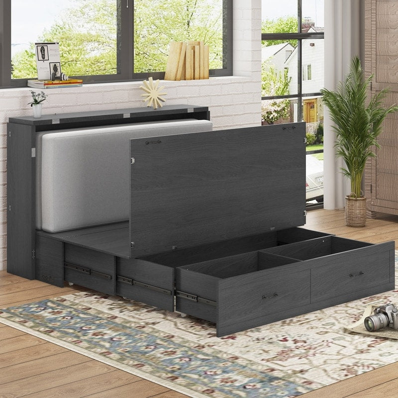 Mixoy Murphy Bed with Mattress,Foldable Space-Saving Cube Cabinet Bed