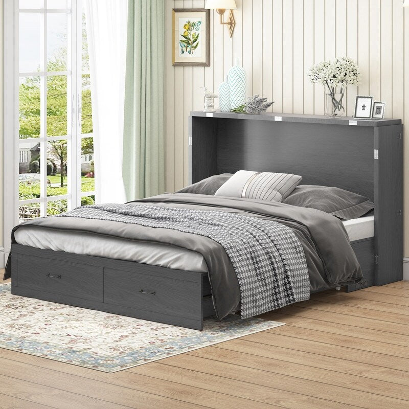 Mixoy Murphy Bed with Mattress,Foldable Space-Saving Cube Cabinet Bed