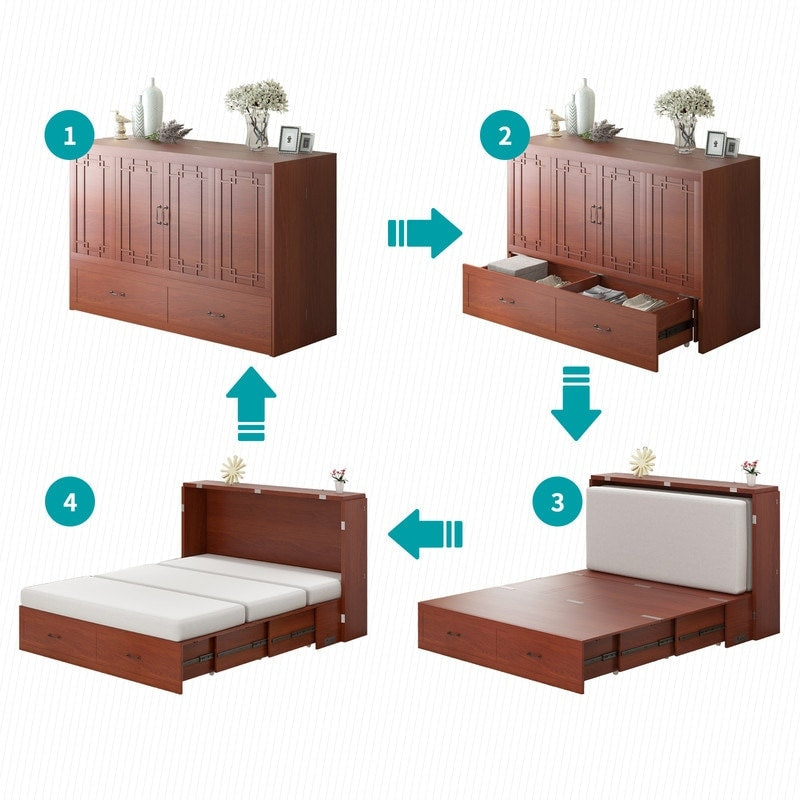 Mixoy Murphy Bed with Mattress,Foldable Space-Saving Cube Cabinet Bed