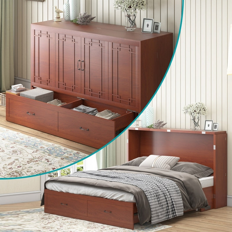Mixoy Murphy Bed with Mattress,Foldable Space-Saving Cube Cabinet Bed