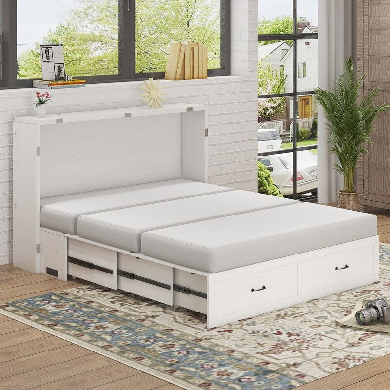 Mixoy Murphy Bed with Mattress,Foldable Space-Saving Cube Cabinet Bed