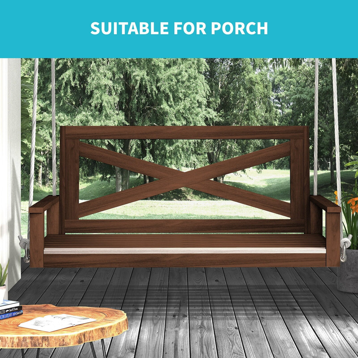 Mixoy Outdoor Wood Porch Swings with Curved Back Design