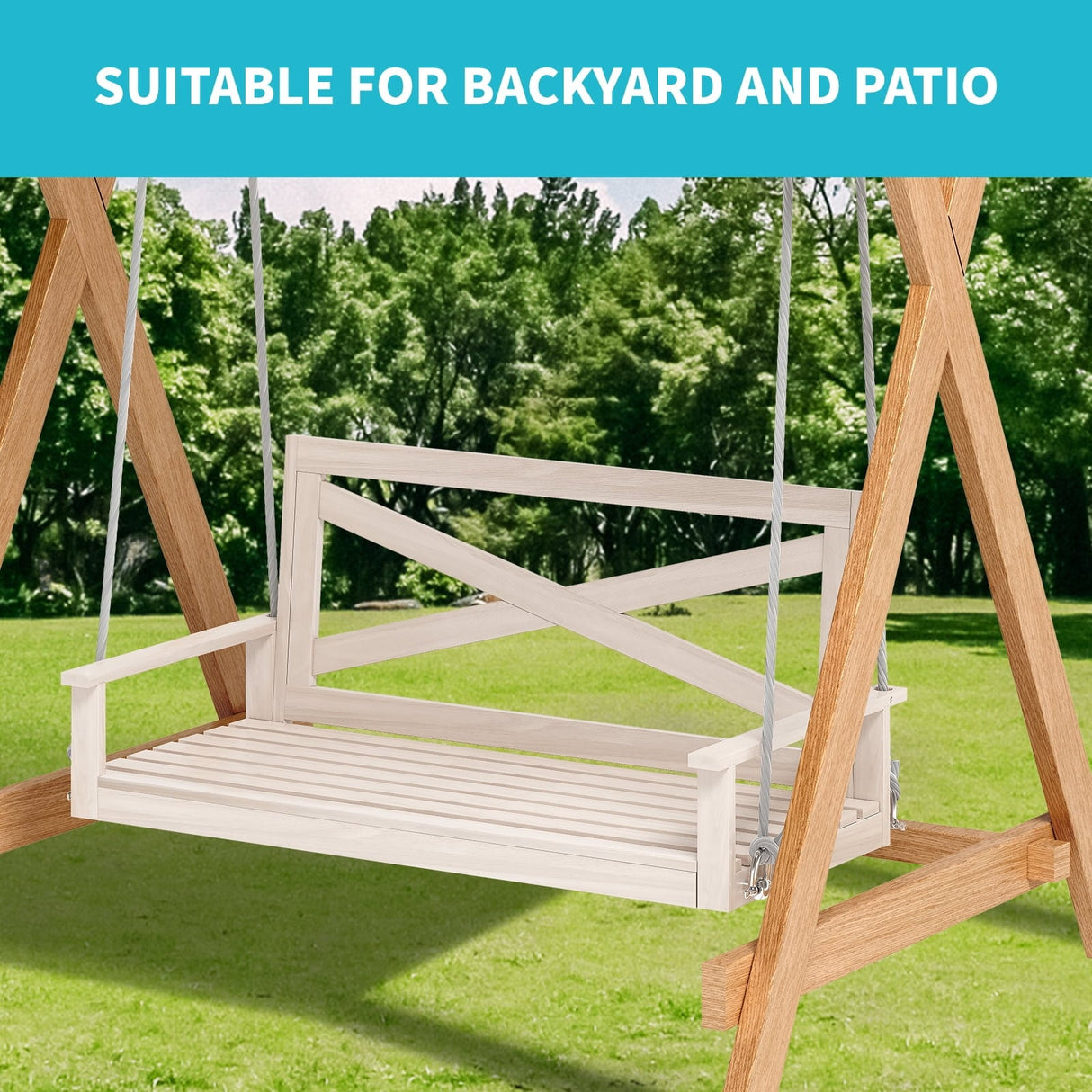 Mixoy Outdoor Wood Porch Swings with Curved Back Design
