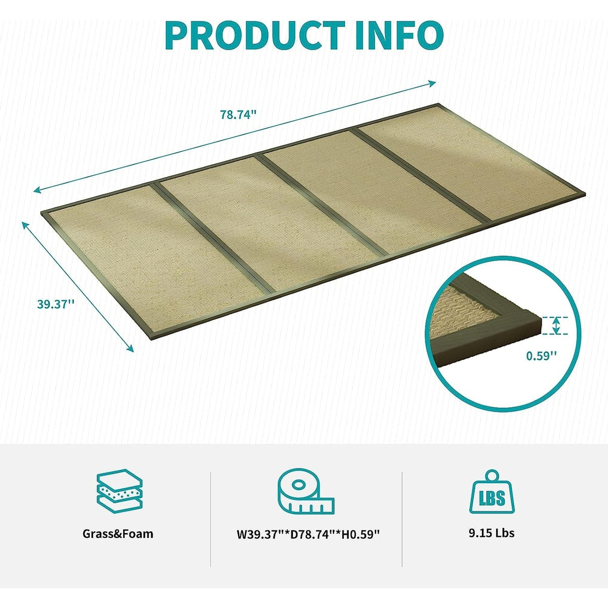 Mixoy Grass Futon Mattress,Folding Floor Bed suitable for Chinese Style,Cozy Tatami Grass Mat