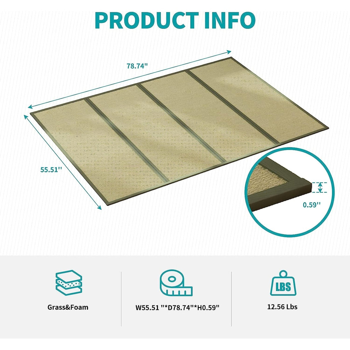 Mixoy Grass Futon Mattress,Folding Floor Bed suitable for Chinese Style,Cozy Tatami Grass Mat
