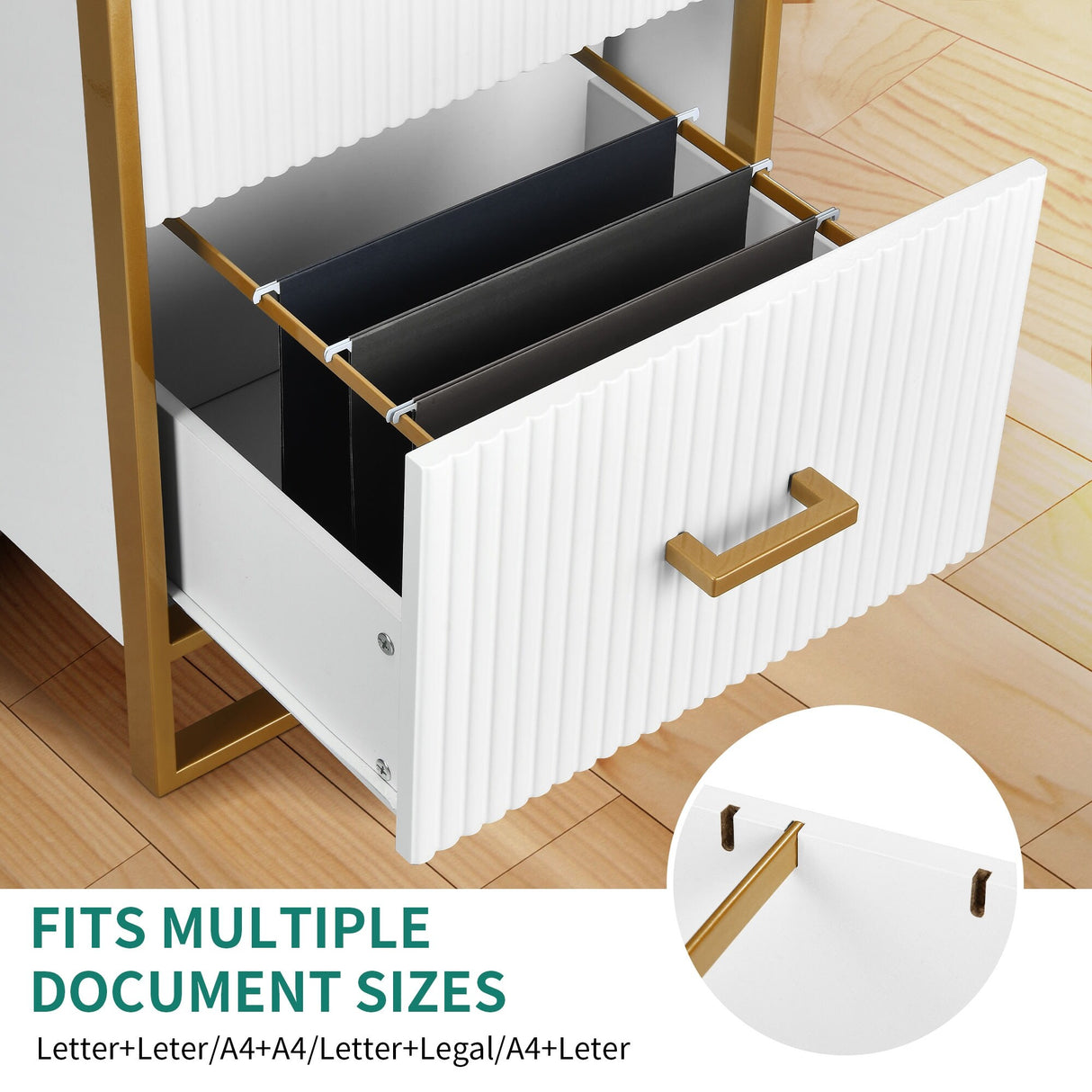 Moasis 2 Drawer File Cabinet with Gold Frame Filing Cabinet for Letter Size Printer Stand