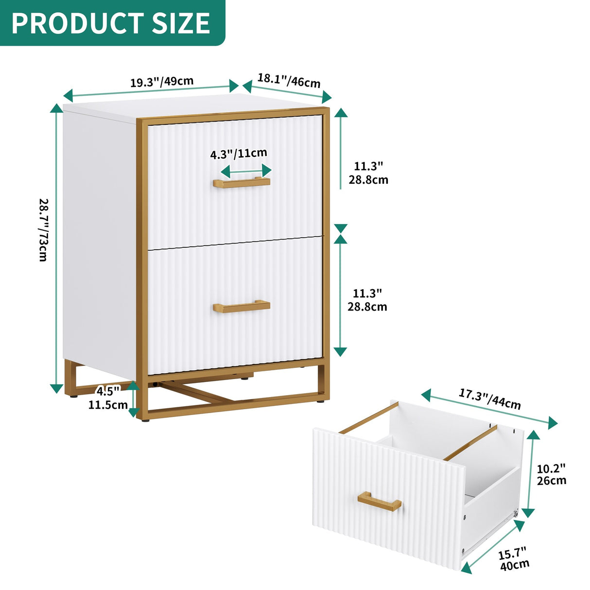 Moasis 2 Drawer File Cabinet with Gold Frame Filing Cabinet for Letter Size Printer Stand
