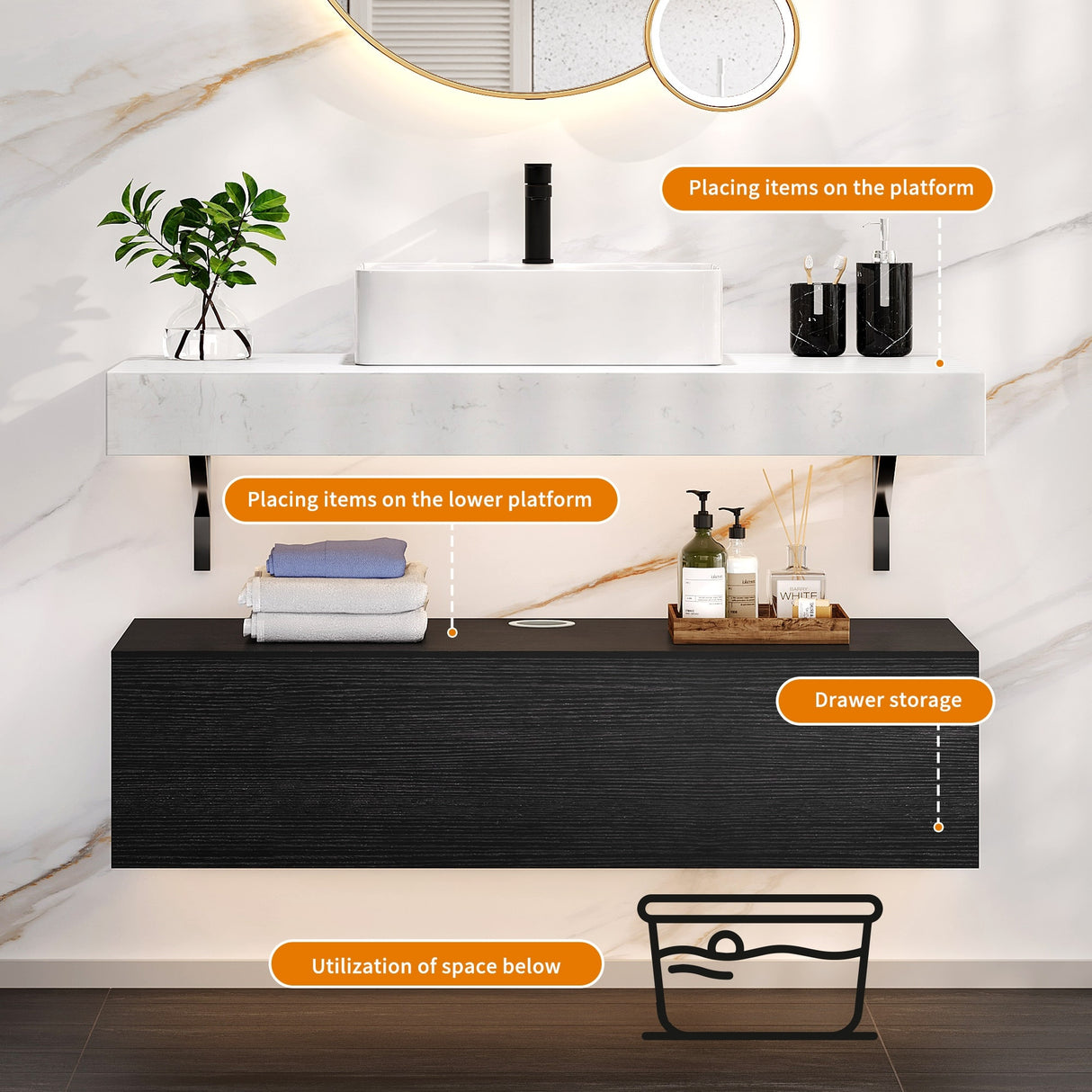 Moasis 39.4" Wall Mounted Single Bathroom Vanity Cabinet