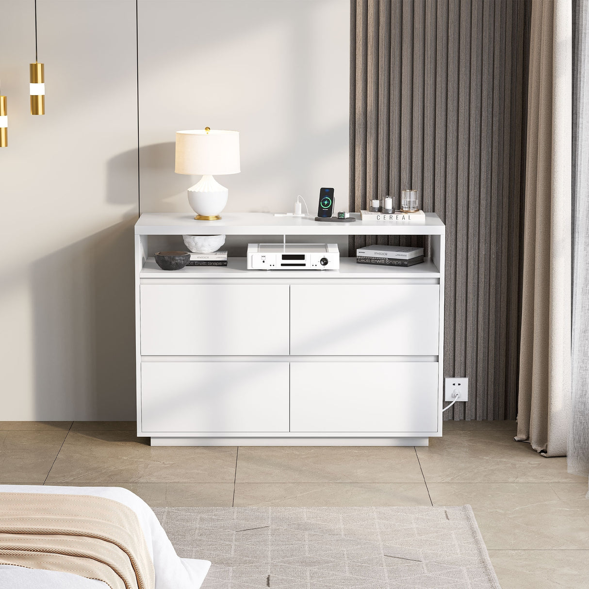 Moasis 4 Drawer Dresser with Power Strip and USB Port