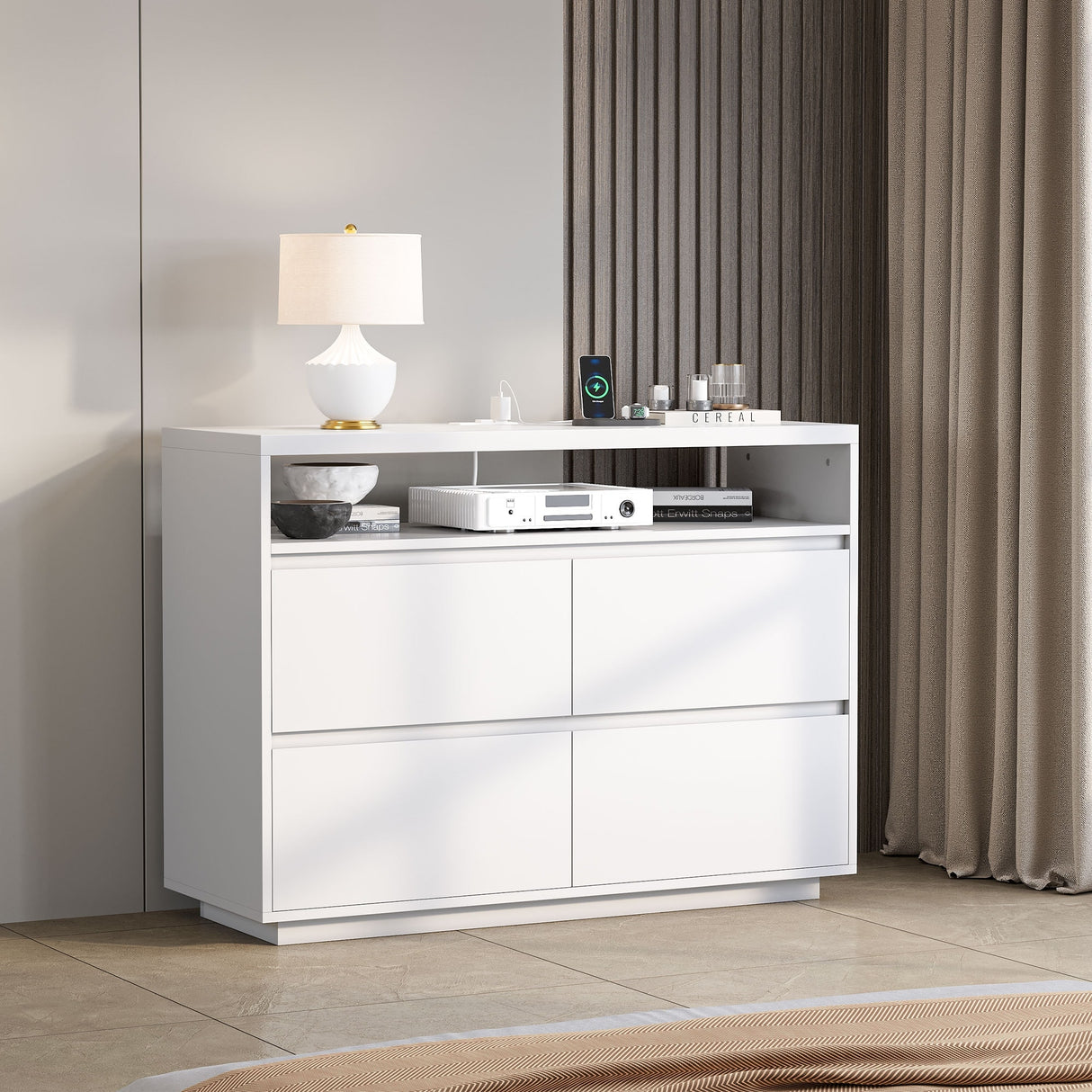 Moasis 4 Drawer Dresser with Power Strip and USB Port