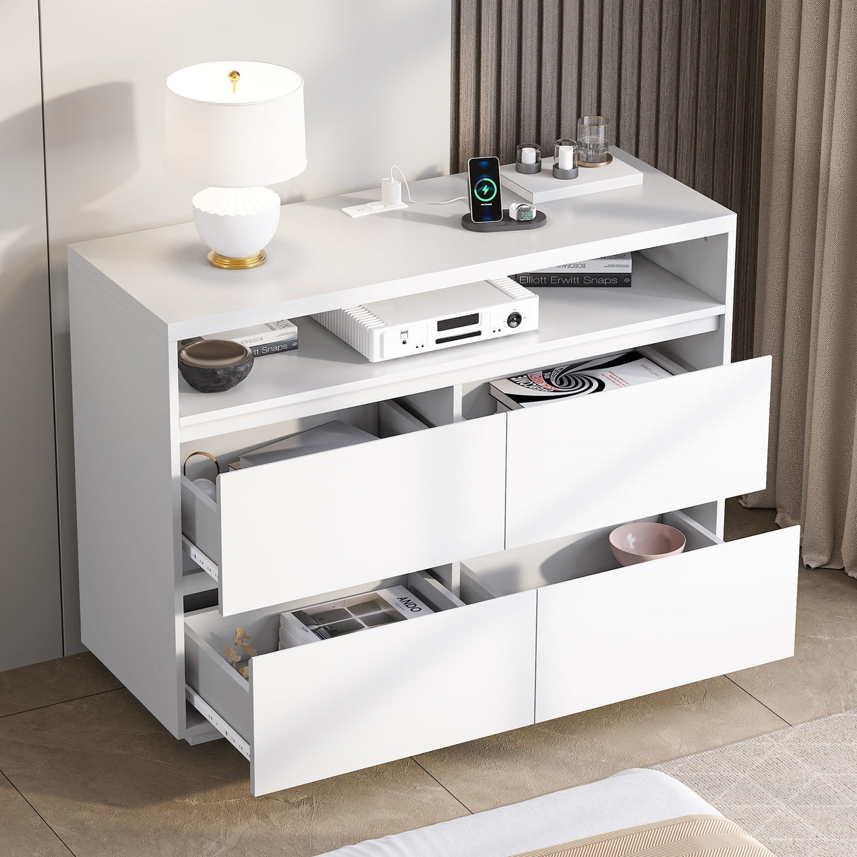 Moasis 4 Drawer Dresser with Power Strip and USB Port