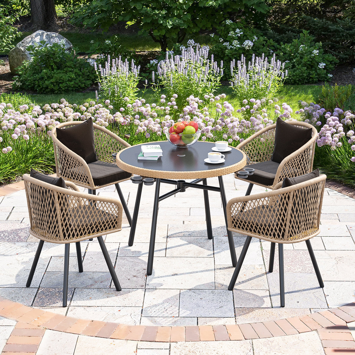 Moasis 4 Person Outdoor Dining Set Wicker Patio Bistro Set - 5 Pcs