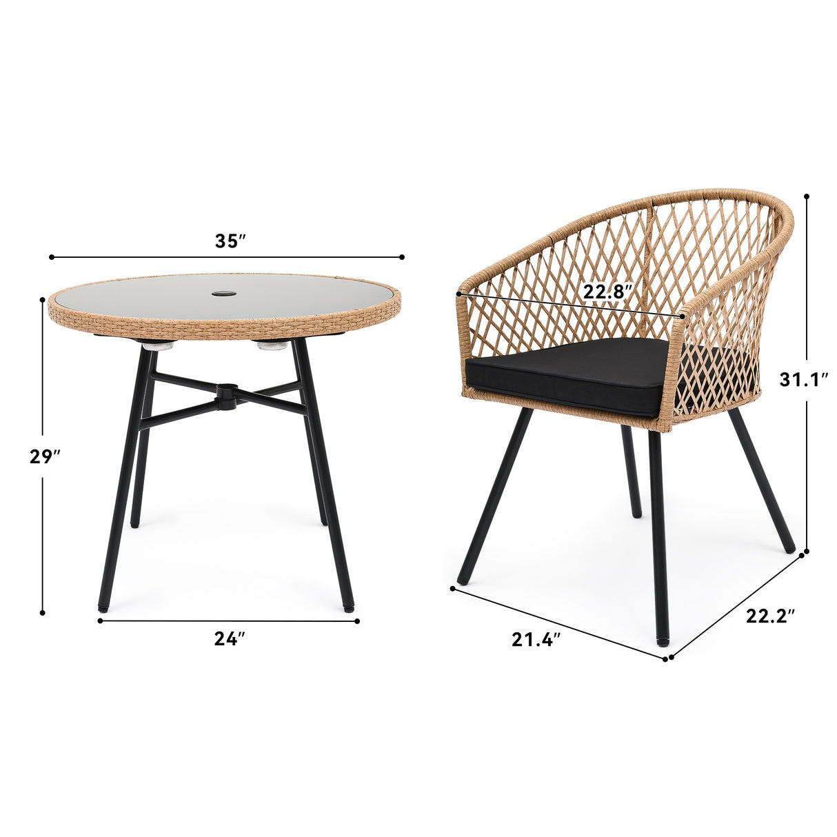 Moasis 4 Person Outdoor Dining Set Wicker Patio Bistro Set - 5 Pcs