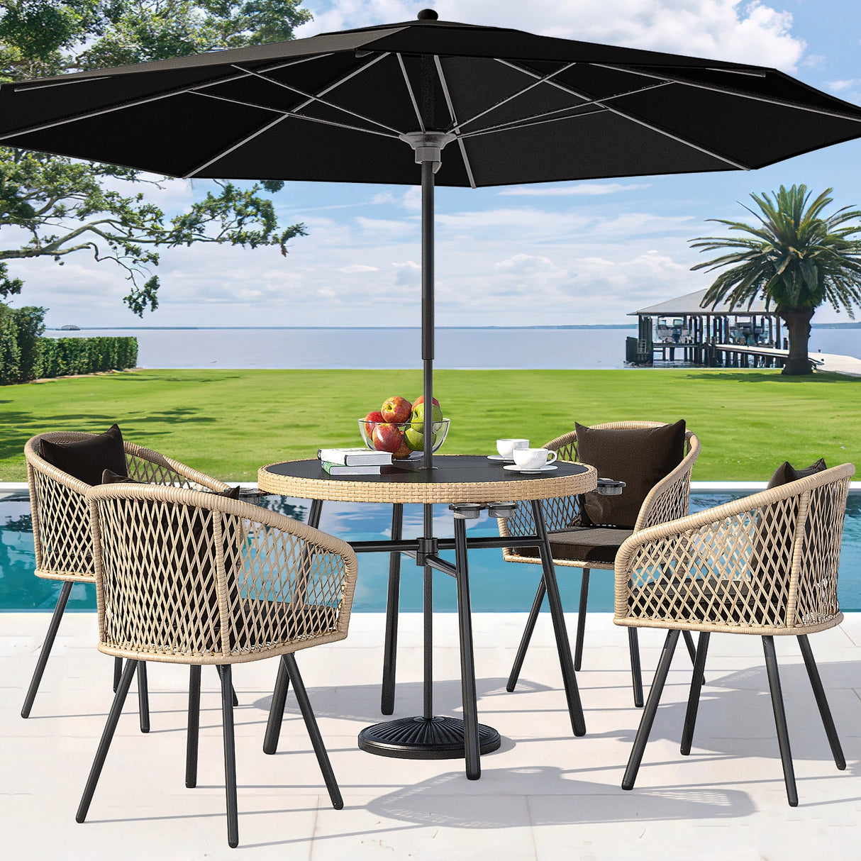 Moasis 4 Person Outdoor Dining Set Wicker Patio Bistro Set - 5 Pcs
