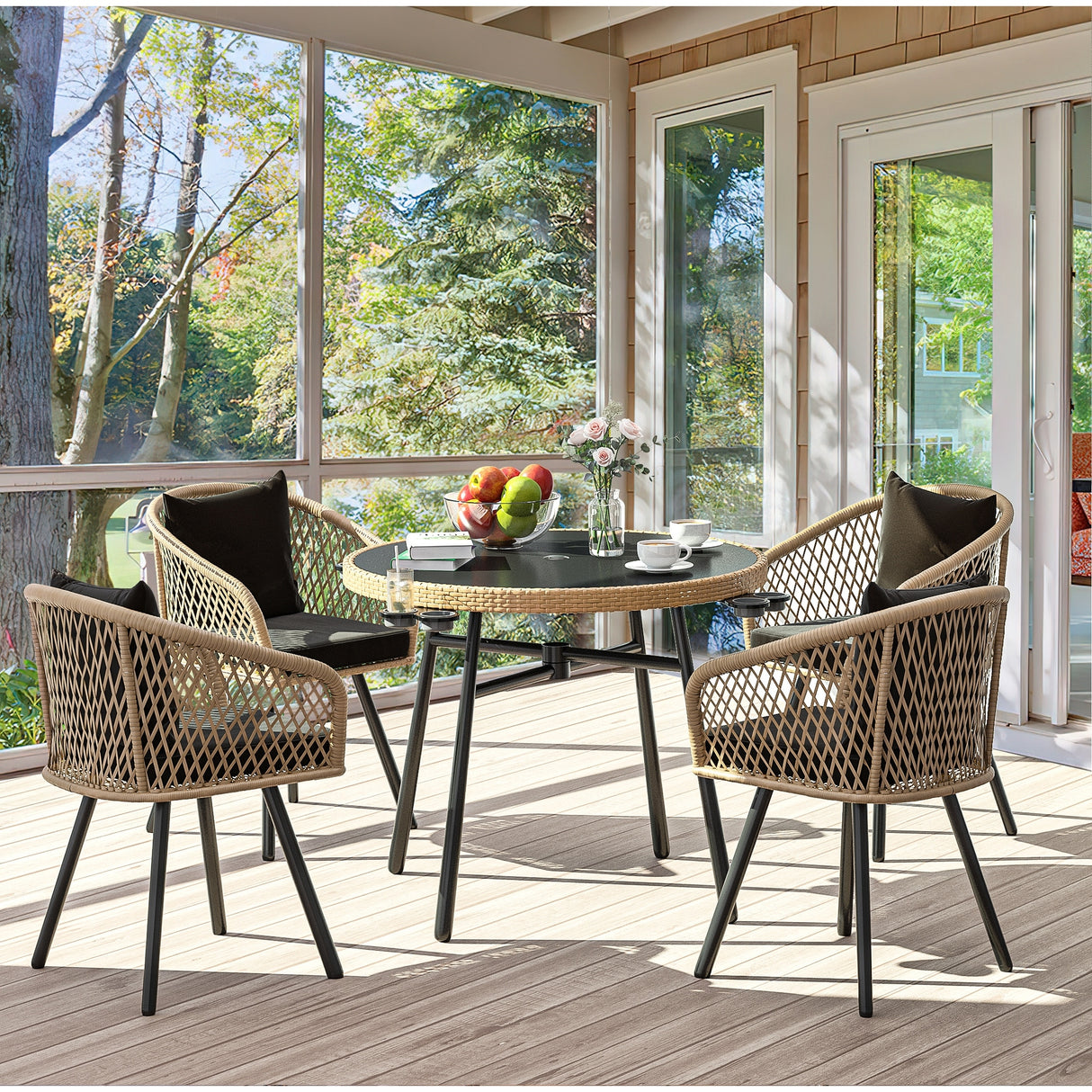 Moasis 4 Person Outdoor Dining Set Wicker Patio Bistro Set - 5 Pcs