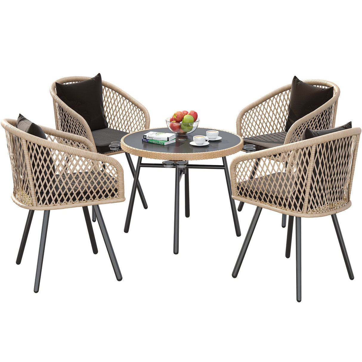 Moasis 4 Person Outdoor Dining Set Wicker Patio Bistro Set - 5 Pcs