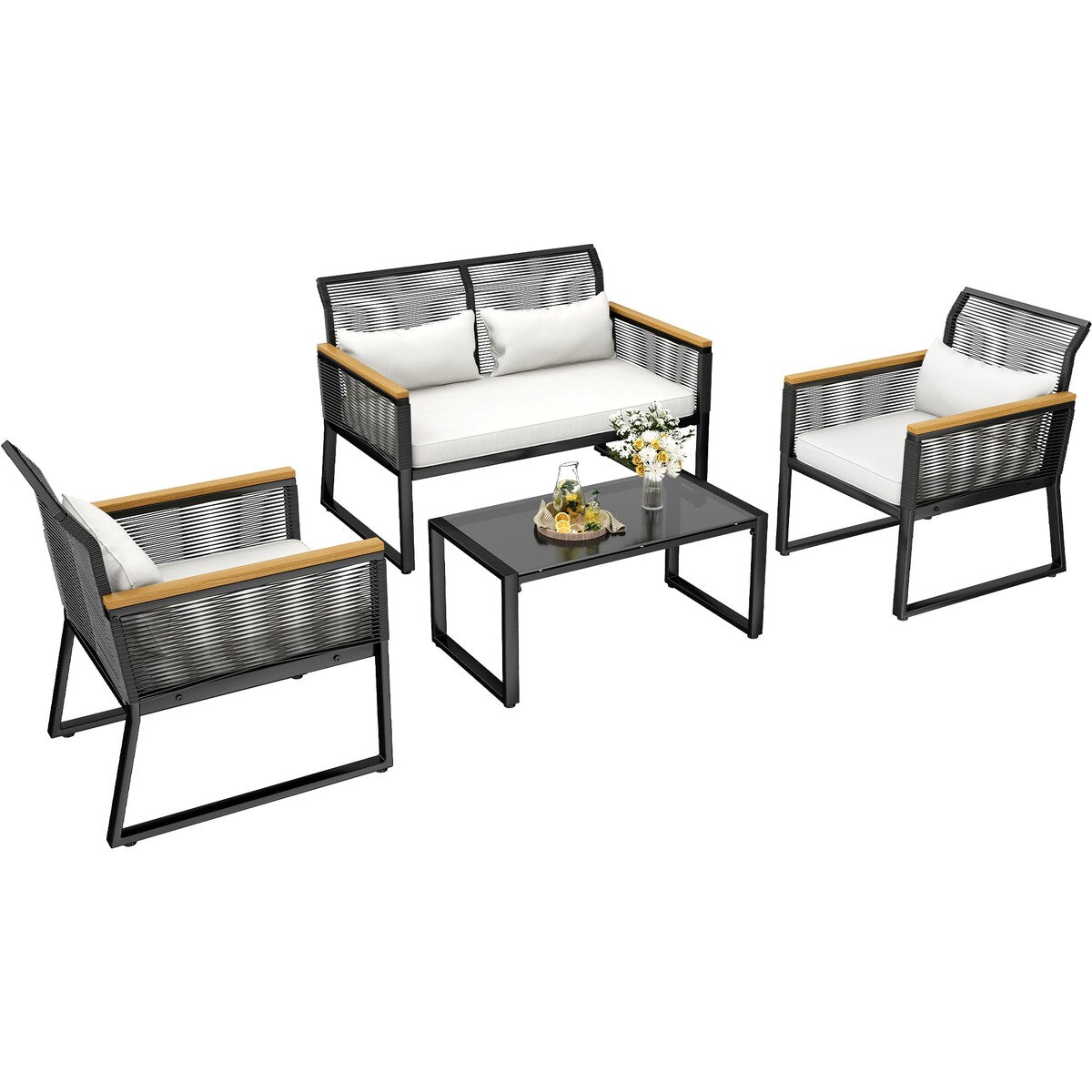 Moasis 4-Piece Patio Furniture Wicker Outdoor Bistro Set Rattan Conversation Loveseat - 27.9"L x 23.2"W x 30.7"H