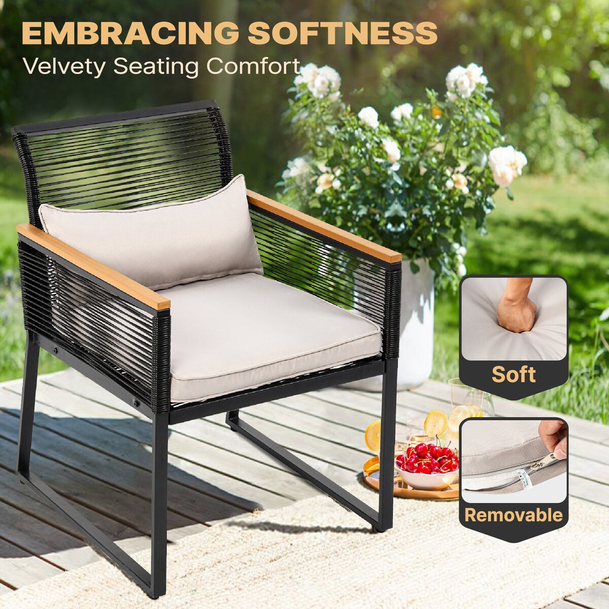 Moasis 4-Piece Patio Furniture Wicker Outdoor Bistro Set Rattan Conversation Loveseat - 27.9"L x 23.2"W x 30.7"H
