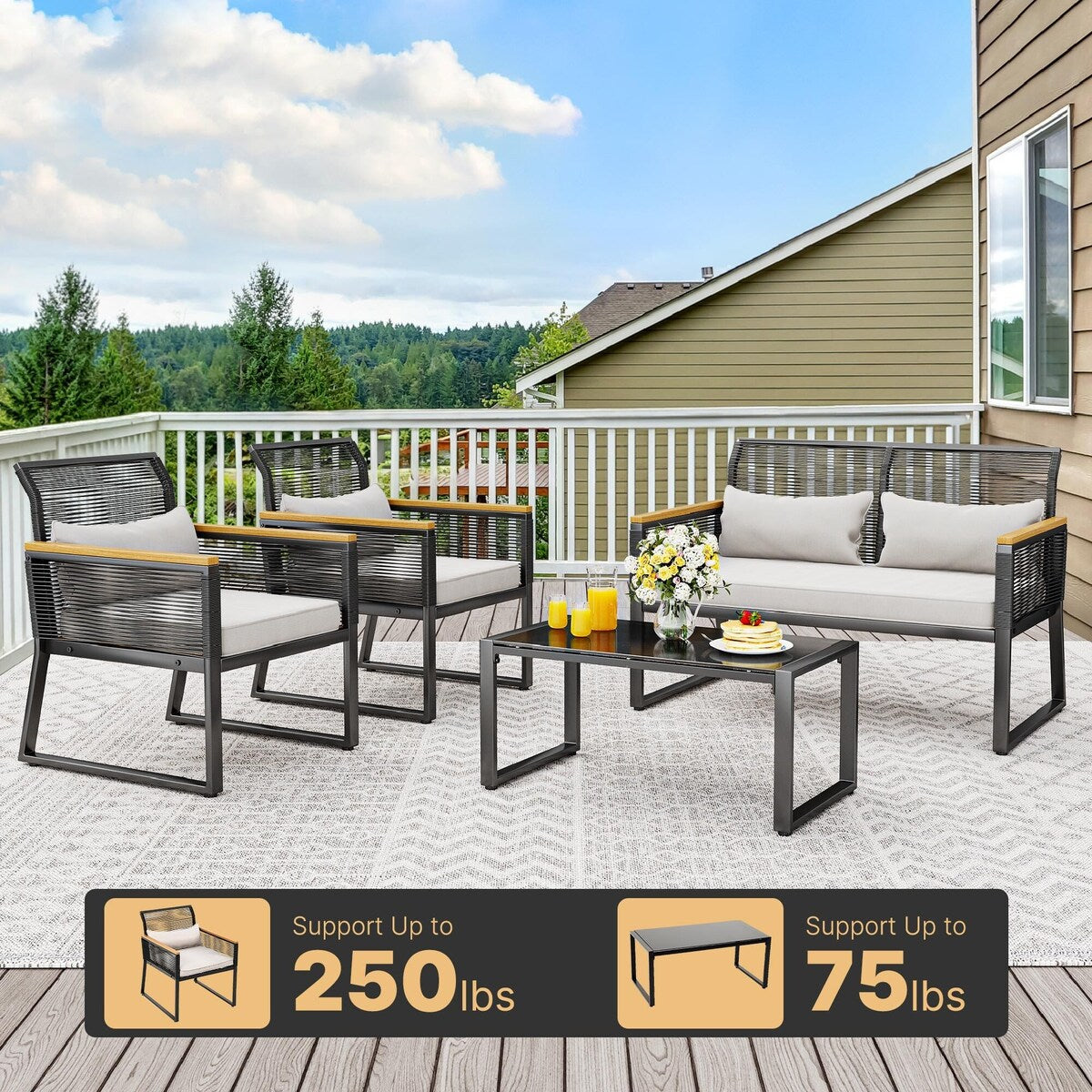 Moasis 4-Piece Patio Furniture Wicker Outdoor Bistro Set Rattan Conversation Loveseat - 27.9"L x 23.2"W x 30.7"H
