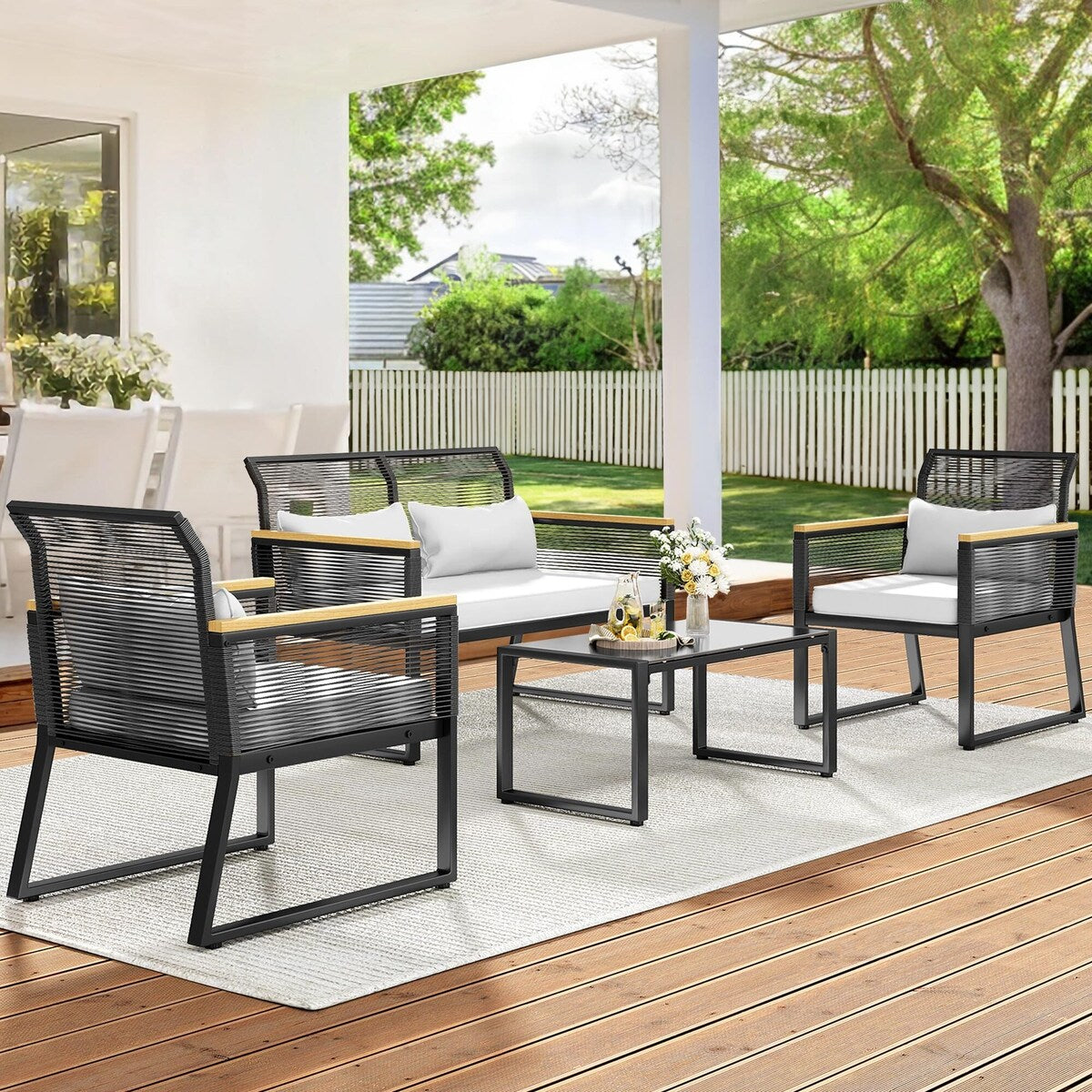 Moasis 4-Piece Patio Furniture Wicker Outdoor Bistro Set Rattan Conversation Loveseat - 27.9"L x 23.2"W x 30.7"H