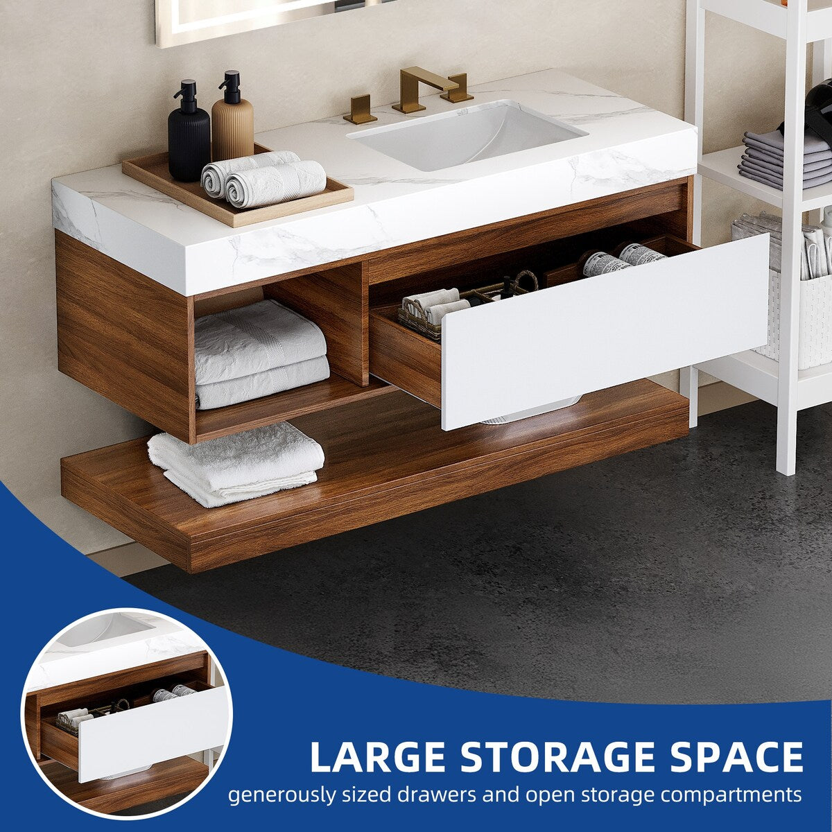 Moasis 48" Floating Bathroom Vanity with Sintered Stone Countertop