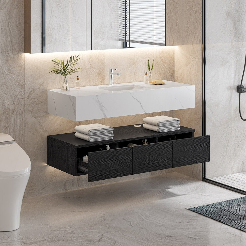 Moasis 48" Floating Wall Mounted Bathroom Vanity with Sintered Stone Countertop and 3 Drawers