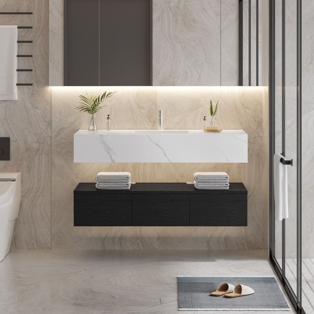 Moasis 48" Floating Wall Mounted Bathroom Vanity with Sintered Stone Countertop and 3 Drawers