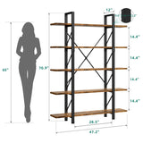 Moasis 5-Tier Bookshelf, Vintage Industrial Style Bookcase Display Shelves for Living Room