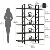 Moasis 5-Tier Bookshelf, Vintage Industrial Style Bookcase Display Shelves for Living Room