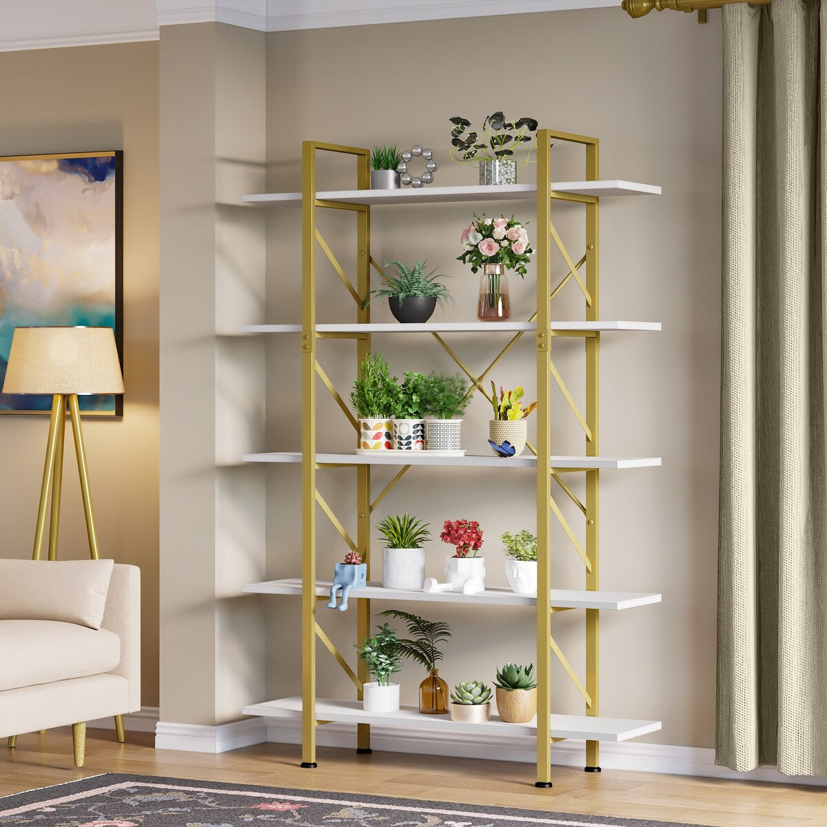 Moasis 5-Tier Bookshelf, Vintage Industrial Style Bookcase Display Shelves for Living Room