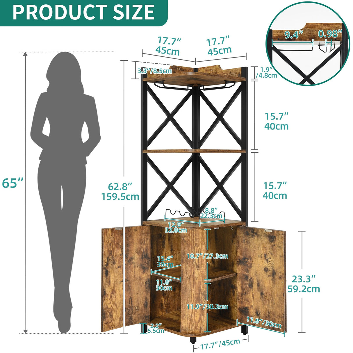 Moasis 5-Tiers Corner Bar Cabinet with Glass & Wine Holder Liquor Cabinet Storage