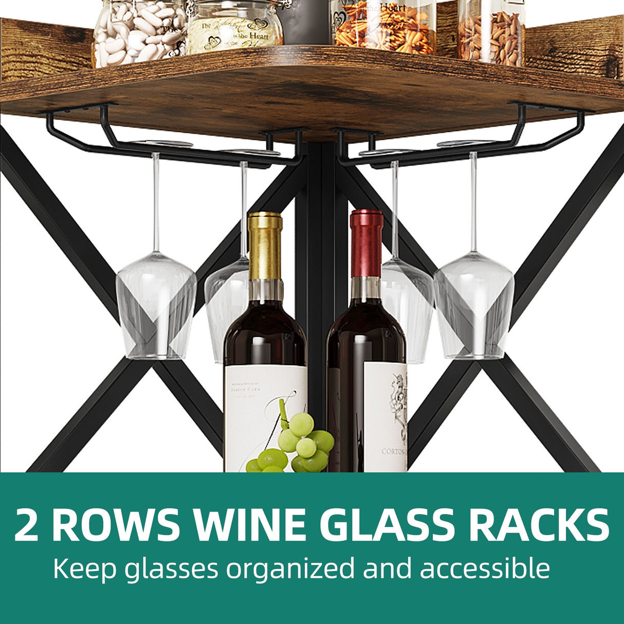 Moasis 5-Tiers Corner Bar Cabinet with Glass & Wine Holder Liquor Cabinet Storage