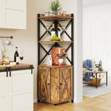 Moasis 5-Tiers Corner Bar Cabinet with Glass & Wine Holder Liquor Cabinet Storage