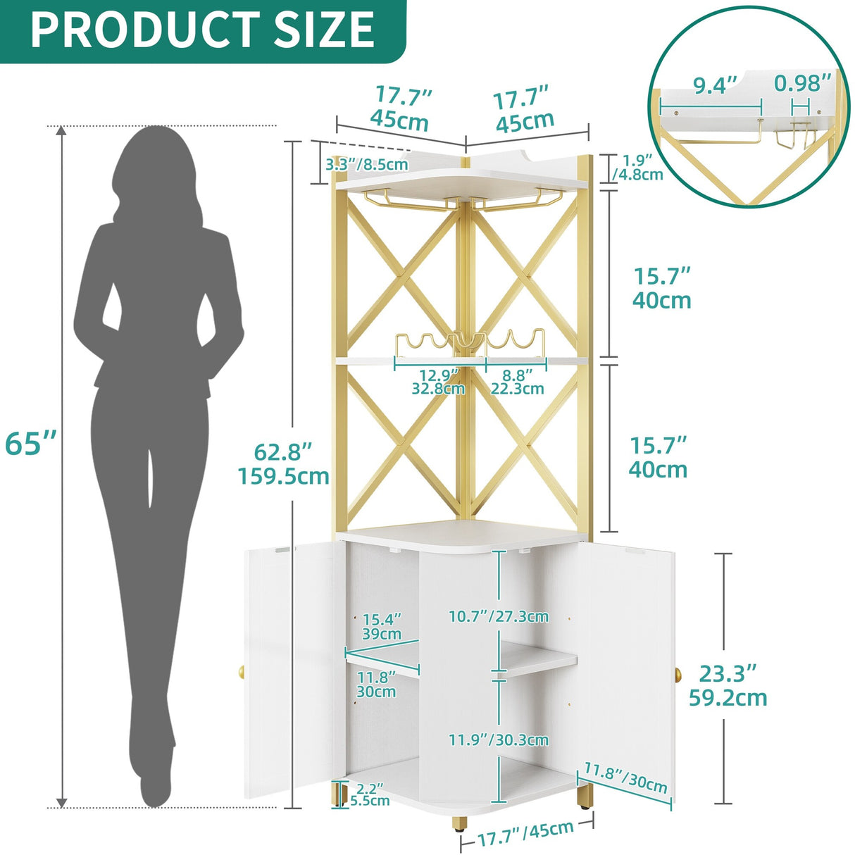 Moasis 5-Tiers Corner Bar Cabinet with Glass & Wine Holder Liquor Cabinet Storage