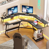 Moasis 56" L Shaped Gaming Computer Corner Desk with LED Lights and Power Outlet