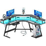 Moasis 56" L Shaped Gaming Computer Corner Desk with LED Lights and Power Outlet