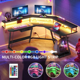 Moasis 56" L Shaped Gaming Computer Corner Desk with LED Lights and Power Outlet