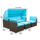 Moasis 6-Piece Patio Wicker Sofa Daybed Furniture Set with Retractable Canopy