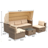 Moasis 6-Piece Patio Wicker Sofa Daybed Furniture Set with Retractable Canopy