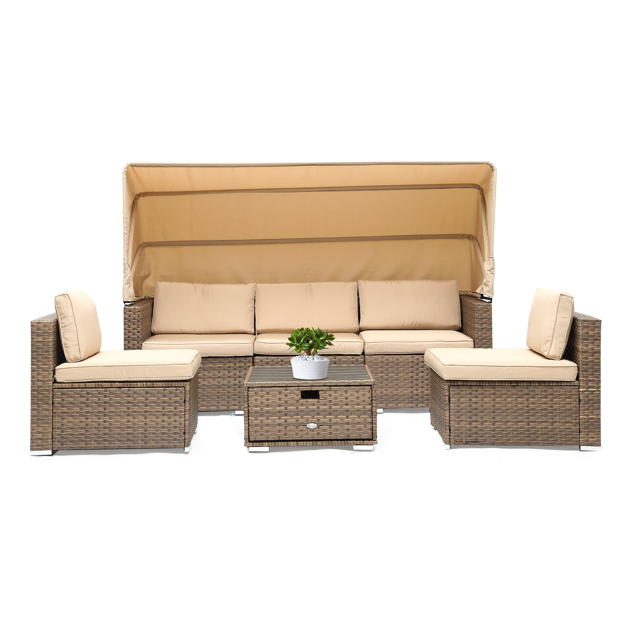 Moasis 6 Pieces Patio Furniture Sets with Retractable Canopy - 6 Pieces