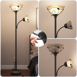 Moasis 71" Traditional Torchiere Floor Lamp with Adjustable Reading Light, Alabaster glass shades - 71"H