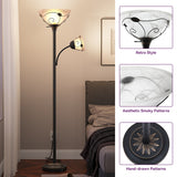 Moasis 71" Traditional Torchiere Floor Lamp with Adjustable Reading Light, Alabaster glass shades - 71"H