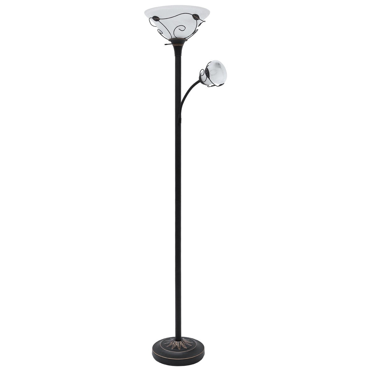 Moasis 71" Traditional Torchiere Floor Lamp with Adjustable Reading Light, Alabaster glass shades - 71"H