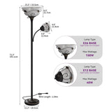 Moasis 71" Traditional Torchiere Floor Lamp with Adjustable Reading Light, Alabaster glass shades - 71"H